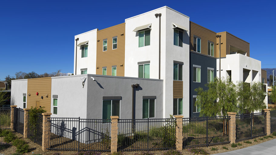 Modern style architecture buildings at Crestview Terrace in San Bernardino, California
